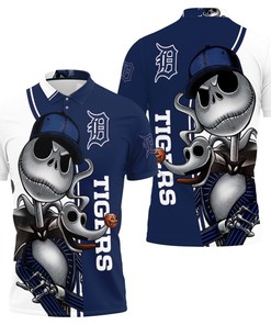 Jack Skellington and Zero Detroit Tigers All Over Print Polo Shirt with 3D T-Shirt and Polo Collar