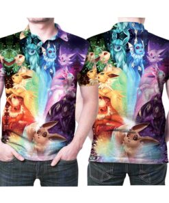 Japanese Anime Eevee Evolution Rainbow 3D All Over Print Polo Shirt with Breathable Fabric