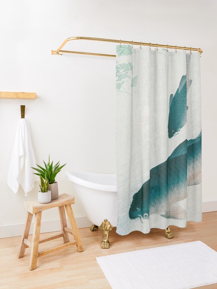 Japanese Fishes Shower Curtain | Eco-Friendly Waterproof Bath Curtain | Japanese Vintage Design, Travel Shower Curtain - Image 2