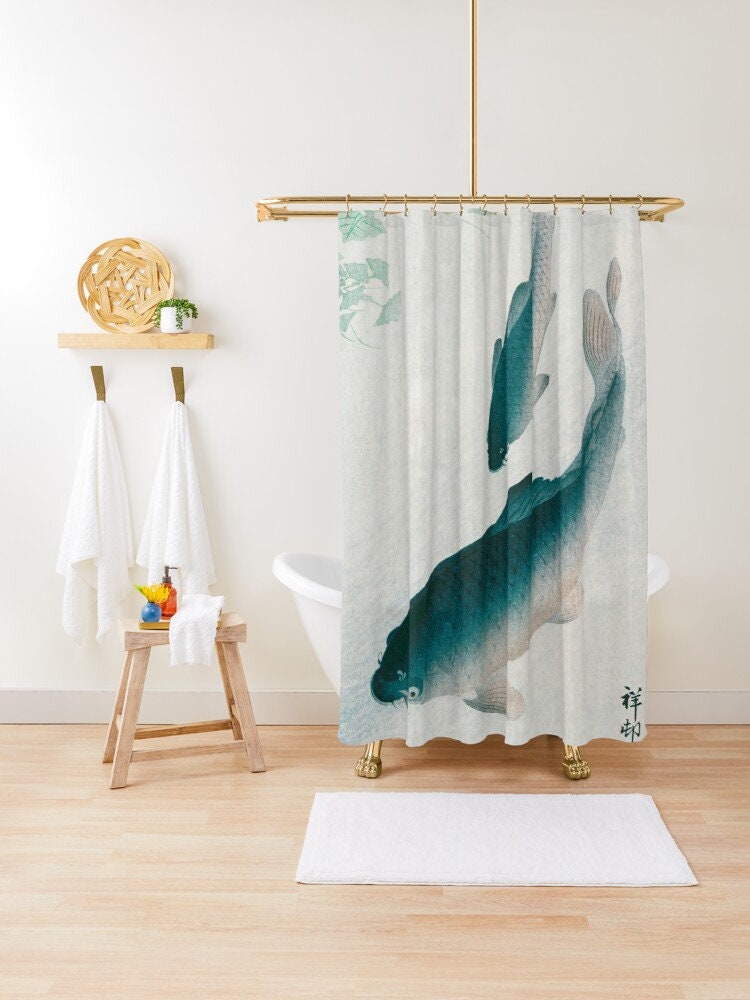 Japanese Fishes Shower Curtain | Eco-Friendly Waterproof Bath Curtain | Japanese Vintage Design, Travel Shower Curtain - Image 3