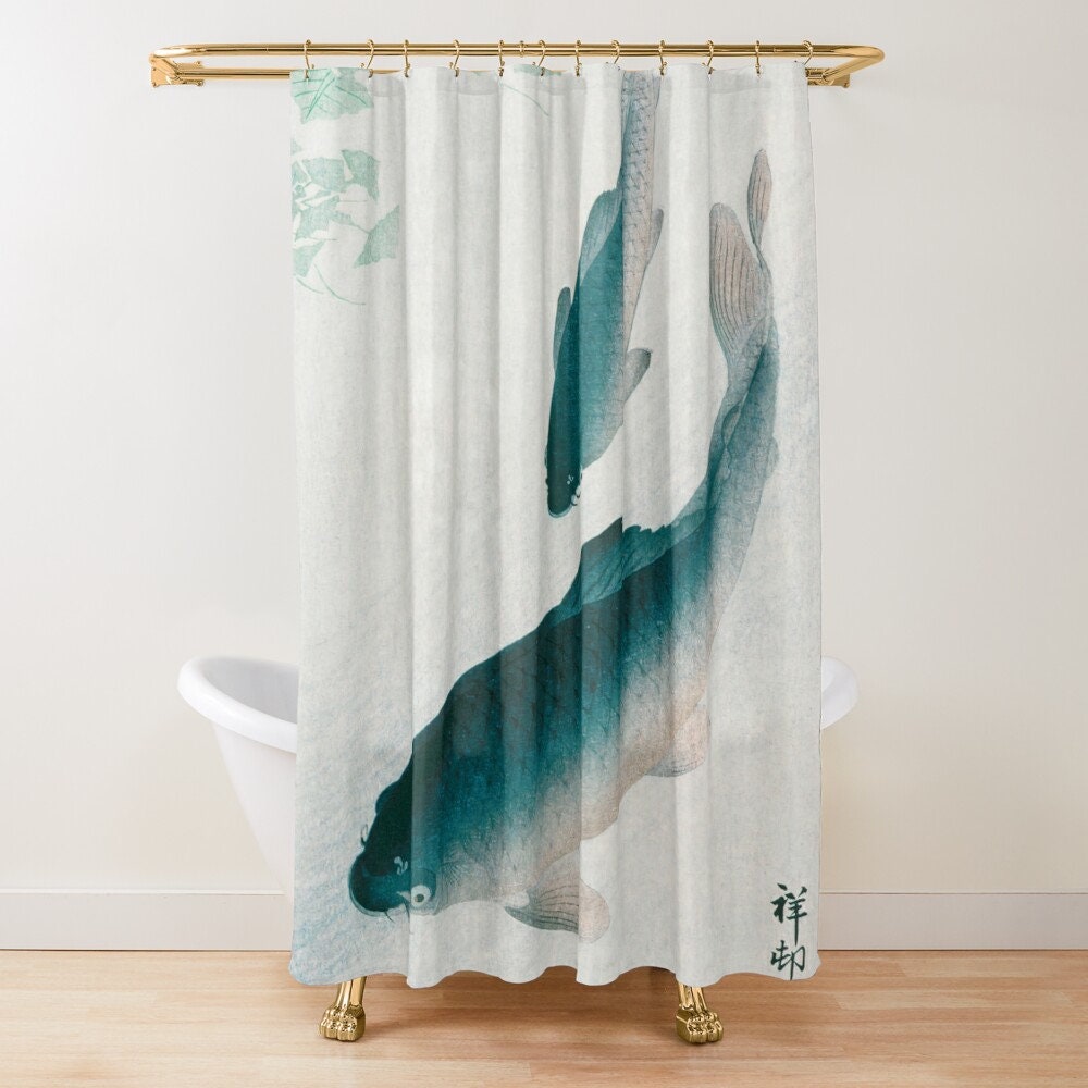 Japanese Fishes Shower Curtain | Eco-Friendly Waterproof Bath Curtain | Japanese Vintage Design, Travel Shower Curtain - Image 4