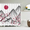 Japanese Mountain View Shower Curtain | Classic Pink Sherry Blossom, Watercolor Red Moon Fuji Landscape