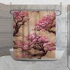 Japanese Sakura Trees Shower Curtain | Asian Oriental Vintage Nature Bath Decor | Pink & Brown Tones Design