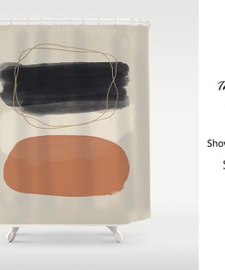 Japanese Style Color Block Shower Curtain, Abstract Art Partitian Curtains, Custom Sizes Available, Orange Green Beige