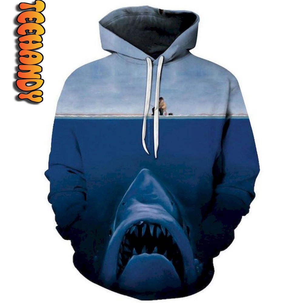 Jaws All Over Print 3D Hoodie Perfect for Shark Lovers