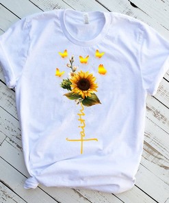 Jesus Lover Religion Faith Sunflower T-Shirt - Christian Tee Design