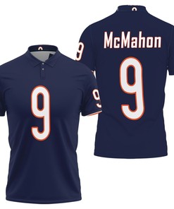 Jim McMahon #9 NFL American Football Team Legacy Vintage Navy Breathable Fabric Polo Shirt for Chicago Bears
