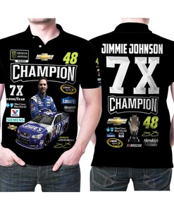 Jimmie Johnson 7x Champion Nascar Racing Driver Signature: Personalized 3D Design Polo Shirt
