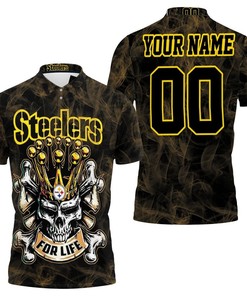 Join The Steelers for Life with Our King Skull Pittsburgh Steelers 3D Personalized Polo Shirt