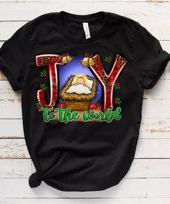 Joy Manger Scene Peace Love Miracle Tee - Christian Christmas Gift