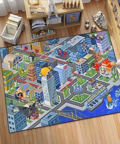 Justice League Kids Road Rug - Fun Game Area Carpet for Children's Bedroom and Playroom