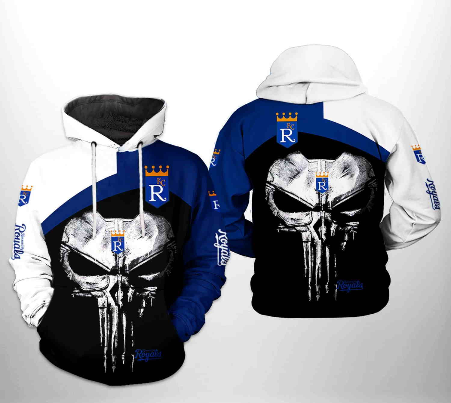 Kansas City Royals MLB 3D All-Over Print Skull Team Zipper Hoodie