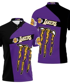 Keep it cool and casual with this Monster Energy Los Angeles Lakers polo shirt featuring an all over print design.