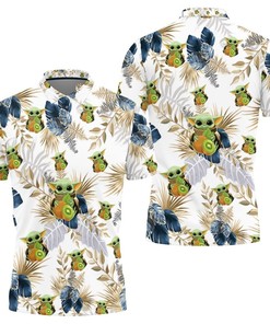 Keep it fresh and tropical with our All Over Print and 3D Printed Baby Yoda Hugging Kiwis Polo Shirt
