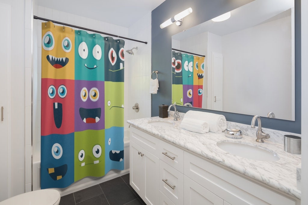Keep it playful with this Kids Monster Faces Shower Curtain - Image 2