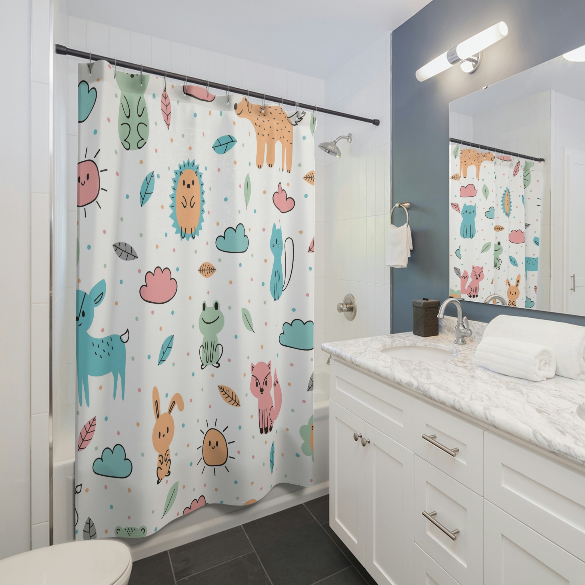 Kids Cute Forest Animals Shower Curtain for a Fun Children's Room Bathroom - Animal Bath Decor