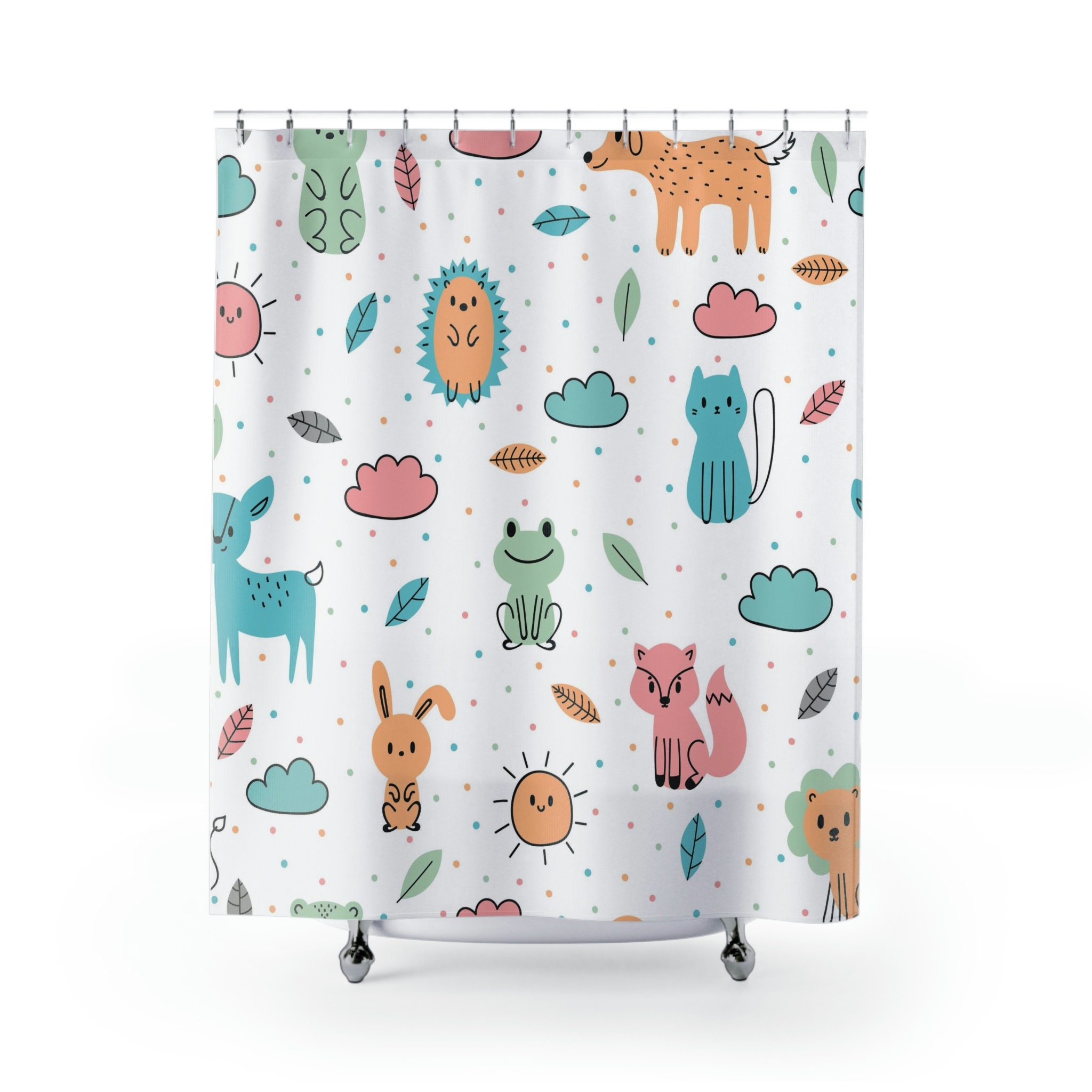 Kids Cute Forest Animals Shower Curtain for a Fun Children's Room Bathroom - Animal Bath Decor - Image 2