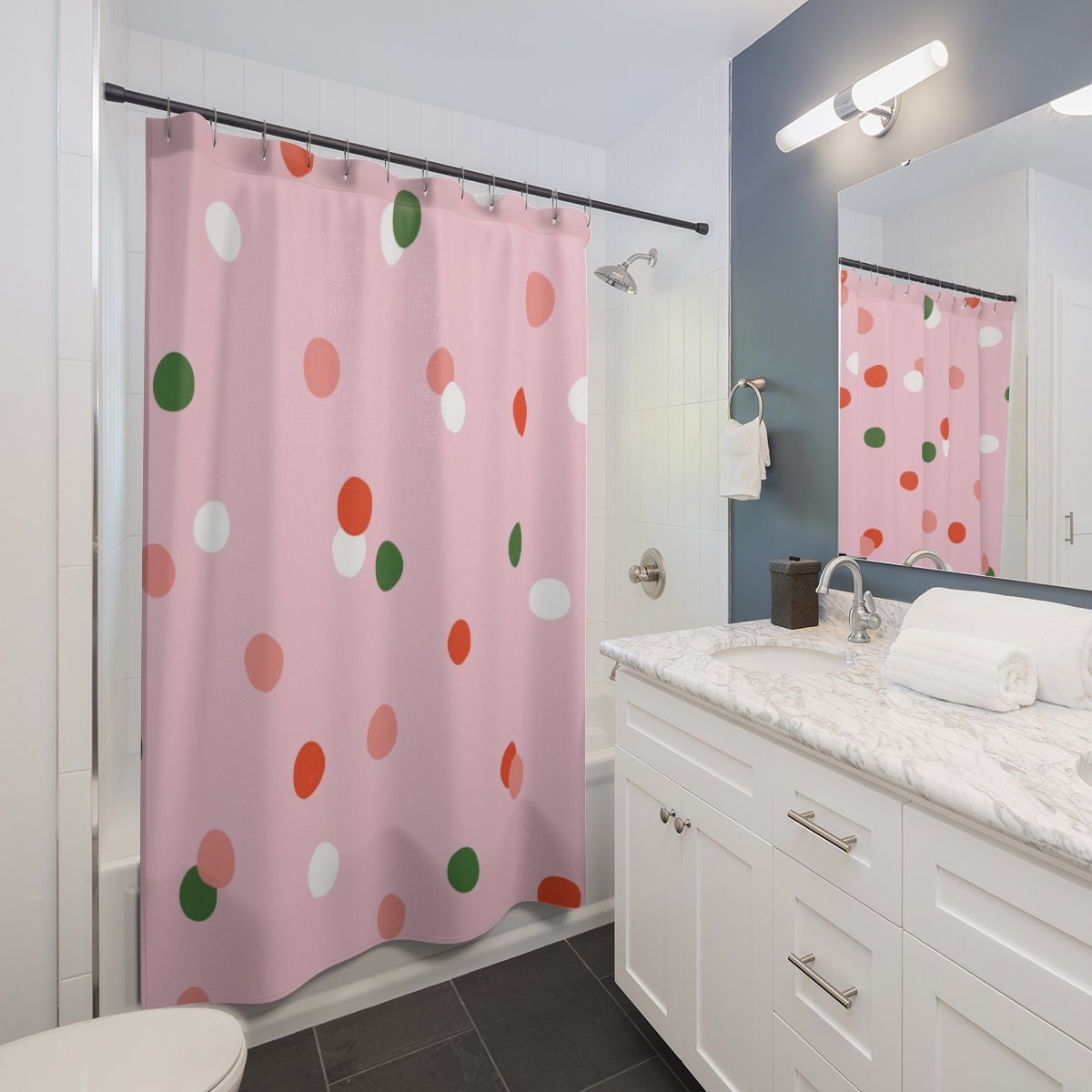Kids' Disney Bubble Bath Shower Curtain | Pink-Red Bubbles Bathroom Decor Design | Gift Idea 71 x 71 Shower Design - Image 2