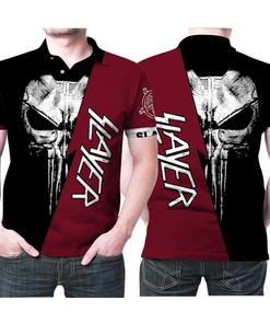 Kill the sun with this Slayer American Thrash Metal Band Punisher Skull Black and Red 3D All Over Print Polo Shirt