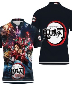 Kimetsu No Yaiba Anime Tanjiro with Demon Slayers Corps Black Polo Shirt - All Over Print Shirt