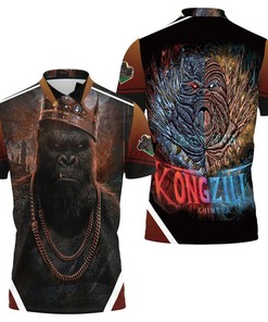 King Kong and Godzilla Vs. Kong Battle Polo Shirt All Over Print with Breathable Fabric and 3D Effect