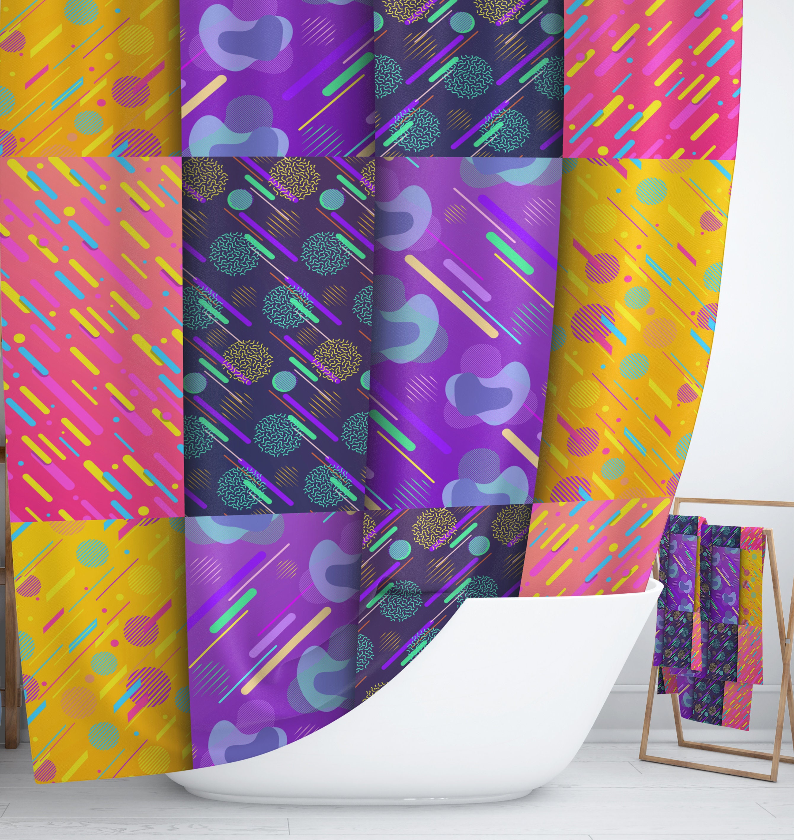 Kitschy Retro Shower Curtain with Coordinating Bath Mat and Towels - Image 2