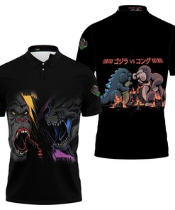 Kong Vs Godzilla Face To Face Battle Painting Polo Shirt with All Over Print and T-Shirt Combo