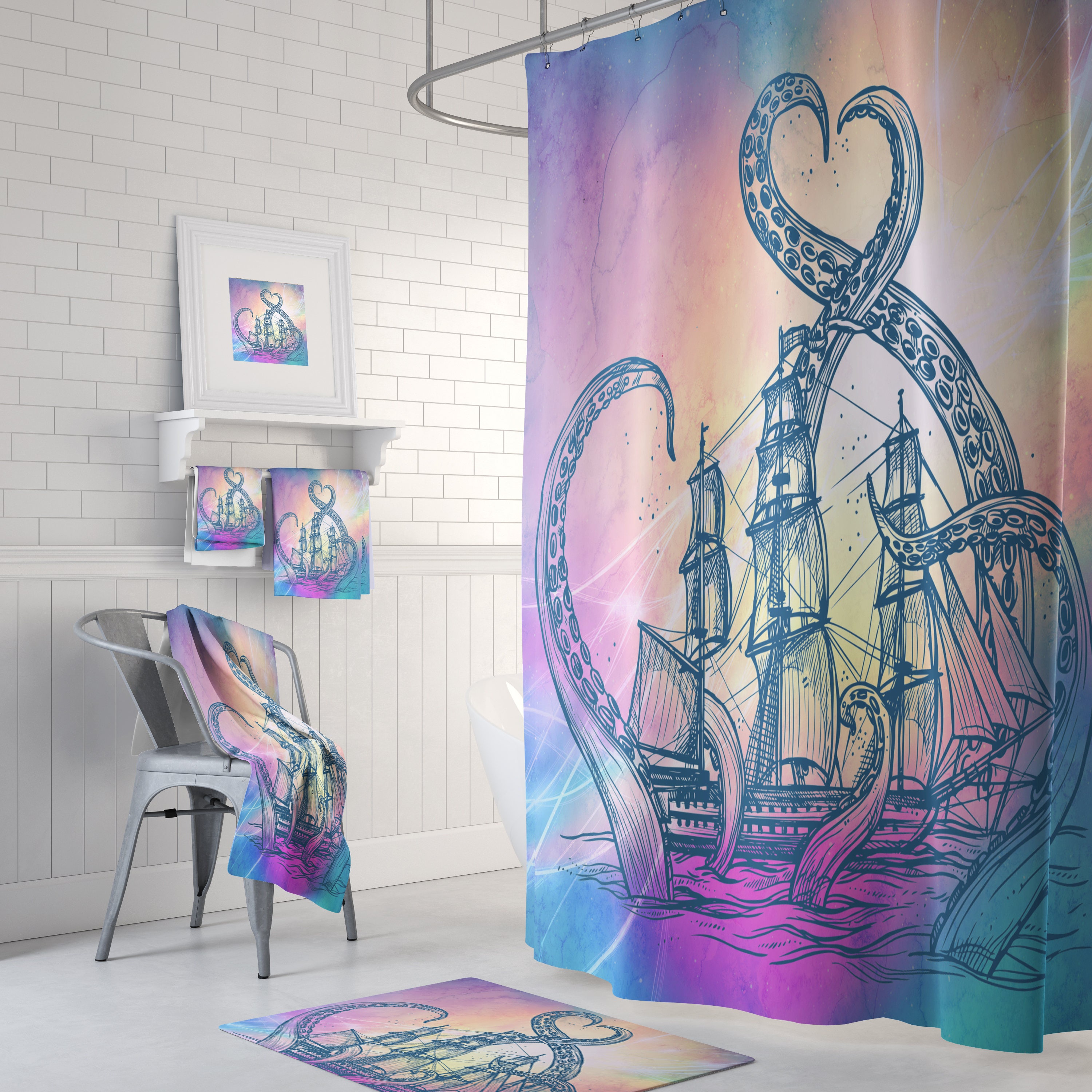 Kraken Octopus Shower Curtain, Nautical Bathroom Decor with Unique Shower Curtain Ideas