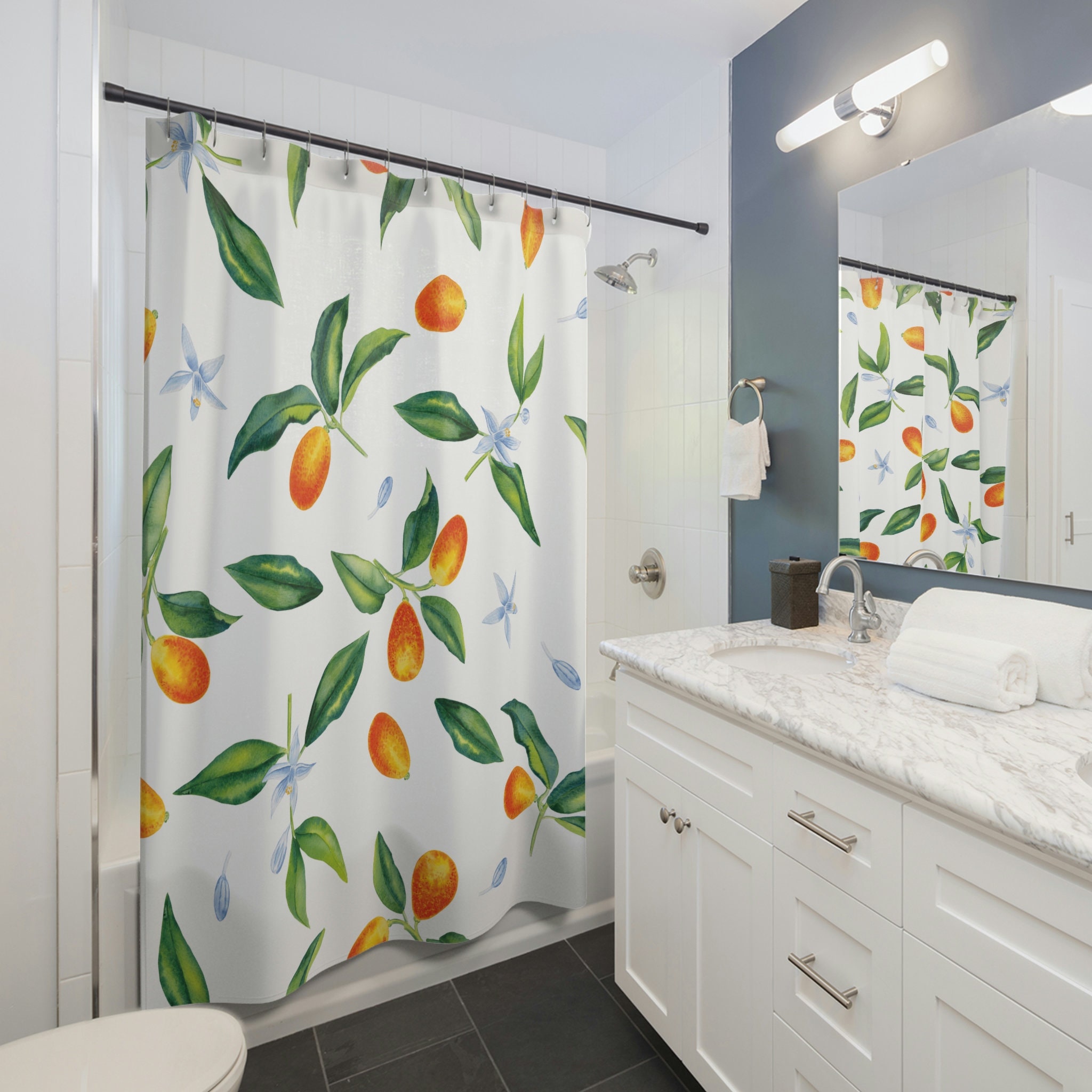 Kumquat Fruit Botanical Boho Shower Curtain, Nature Lover Gift, Fruit Bath Decoration