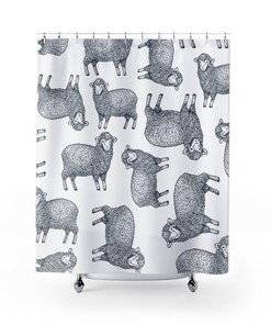 Lamb Farm Animals Shower Curtain | Modern Design Bathroom Decor | Animal Lover Gift | Luxury Shower Curtains