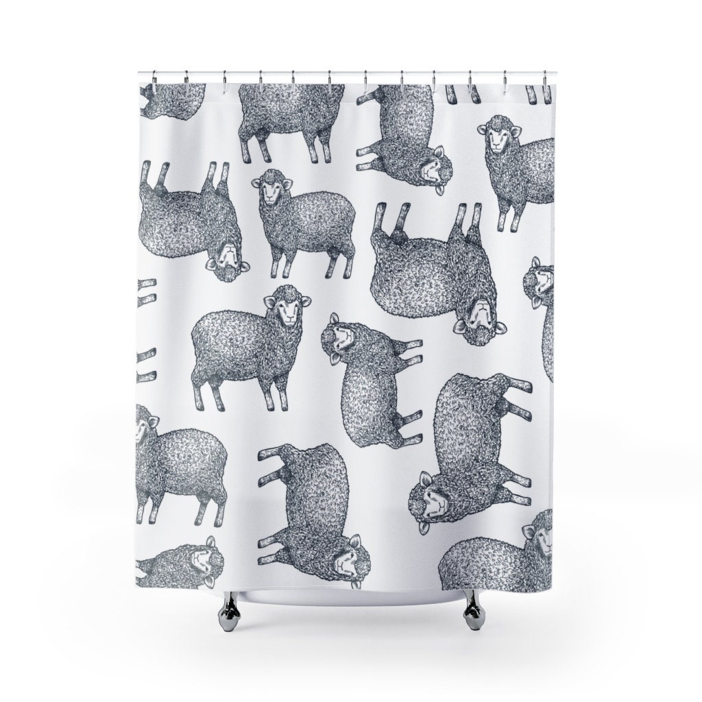 Lamb Farm Animals Shower Curtain | Modern Design Bathroom Decor | Animal Lover Gift | Luxury Shower Curtains