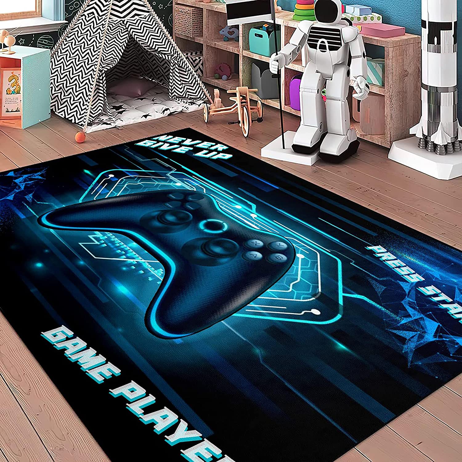 Large 3D Gamer Area Rugs for Boys Bedroom with Controller Gaming Rug