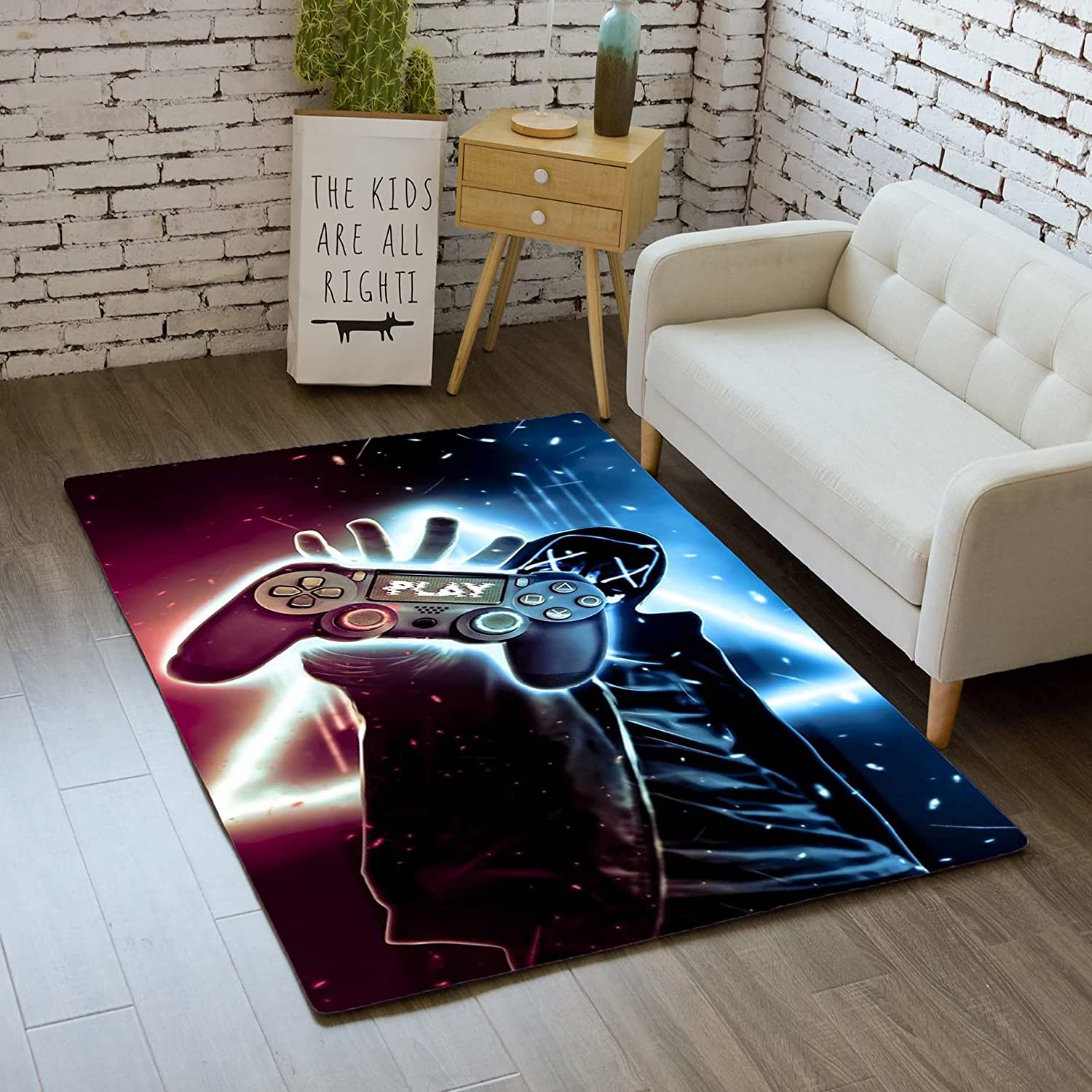 Large 3D Gamer Carpet for Living Room and Bedroom - Printed Gamepad, Gamer Player Design Home Decor Carpet