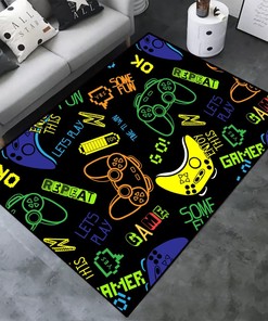 Large 3D Gamer Carpet with Game Printed Room Mat and Non-Slip Crystal Floor Material
