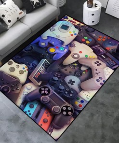 Large 3D Video Game Controller Pattern Area Rug - Non-Slip Carpet for Living or Bedroom Fun Home Decor for Gamers