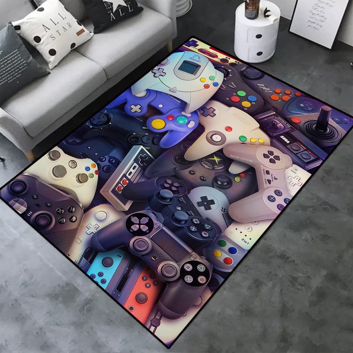Large 3D Video Game Controller Pattern Area Rug - Non-Slip Carpet for Living or Bedroom Fun Home Decor for Gamers