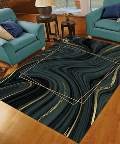 Large 70s Retro Simple Gold and Green Abstract Art Deco Rug for Living Room/Bedroom Decor