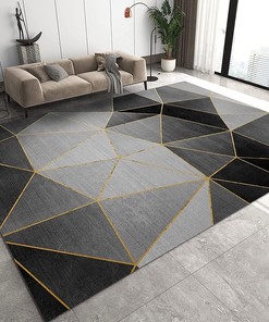 Large 70s Style Grey and Geometric Rubber Backed Area Rugs - Abstract Modern Living Room Decorative Carpet