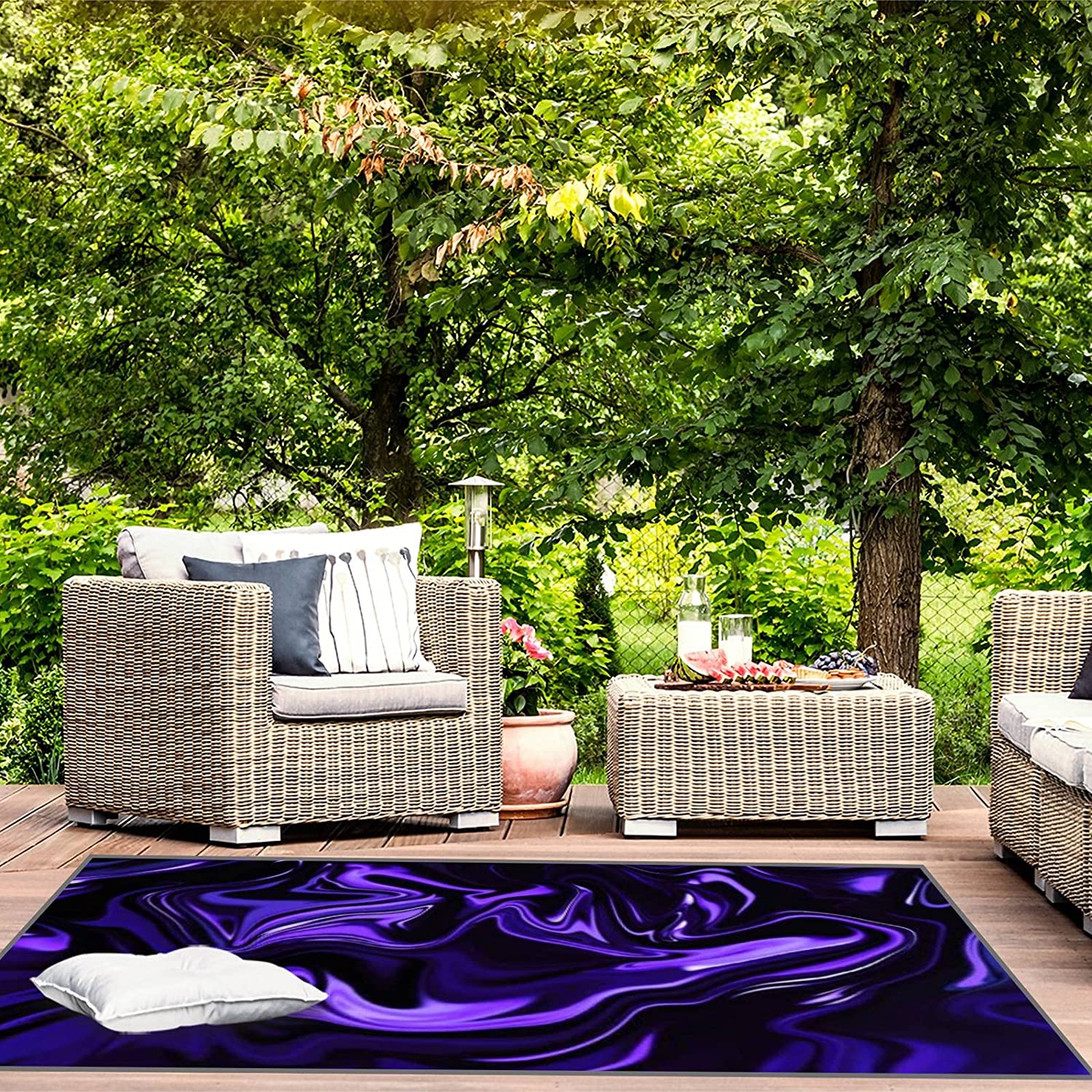 Large 70s Style Marble Blue Ultra Violet Black Abstract Neon Purple Wave Gradient Art Rugs for Indoor and Outdoor Use
