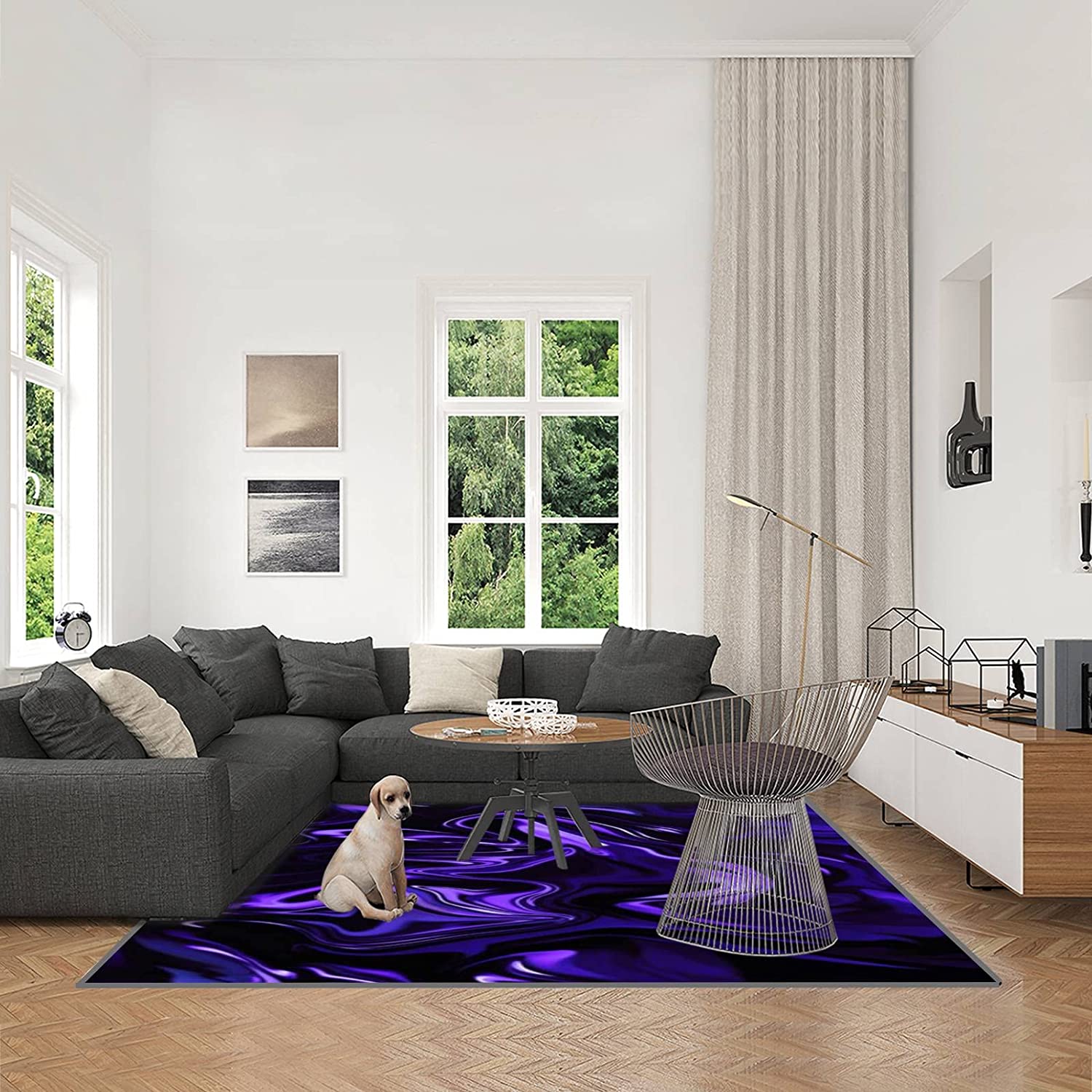 Large 70s Style Marble Blue Ultra Violet Black Abstract Neon Purple Wave Gradient Art Rugs for Indoor and Outdoor Use - Image 3