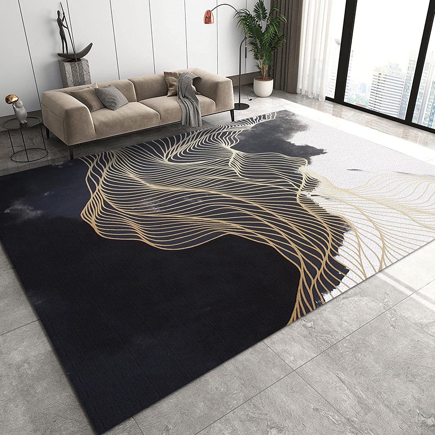 Large 70s Style Marble Pattern Area Rug for Stylish Bedroom Office Study Dining Room Decor