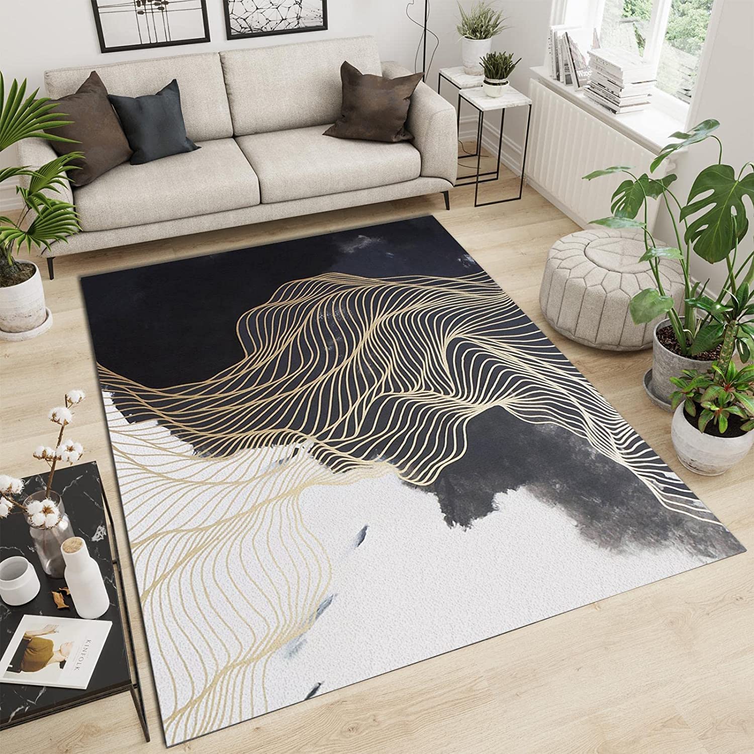 Large 70s Style Marble Pattern Area Rug for Stylish Bedroom Office Study Dining Room Decor - Image 2
