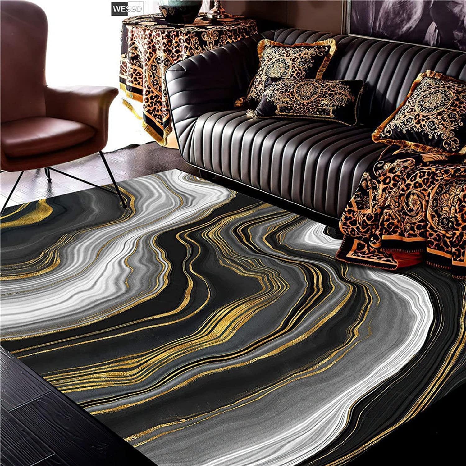 Large 70s Style Marble Pattern Area Rug with Unique Abstract Corrugation Living Room Decorative Carpet Design