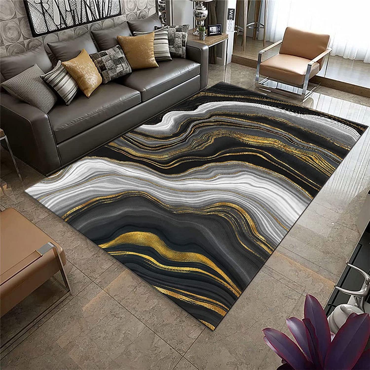 Large 70s Style Marble Pattern Area Rug with Unique Abstract Corrugation Living Room Decorative Carpet Design - Image 2