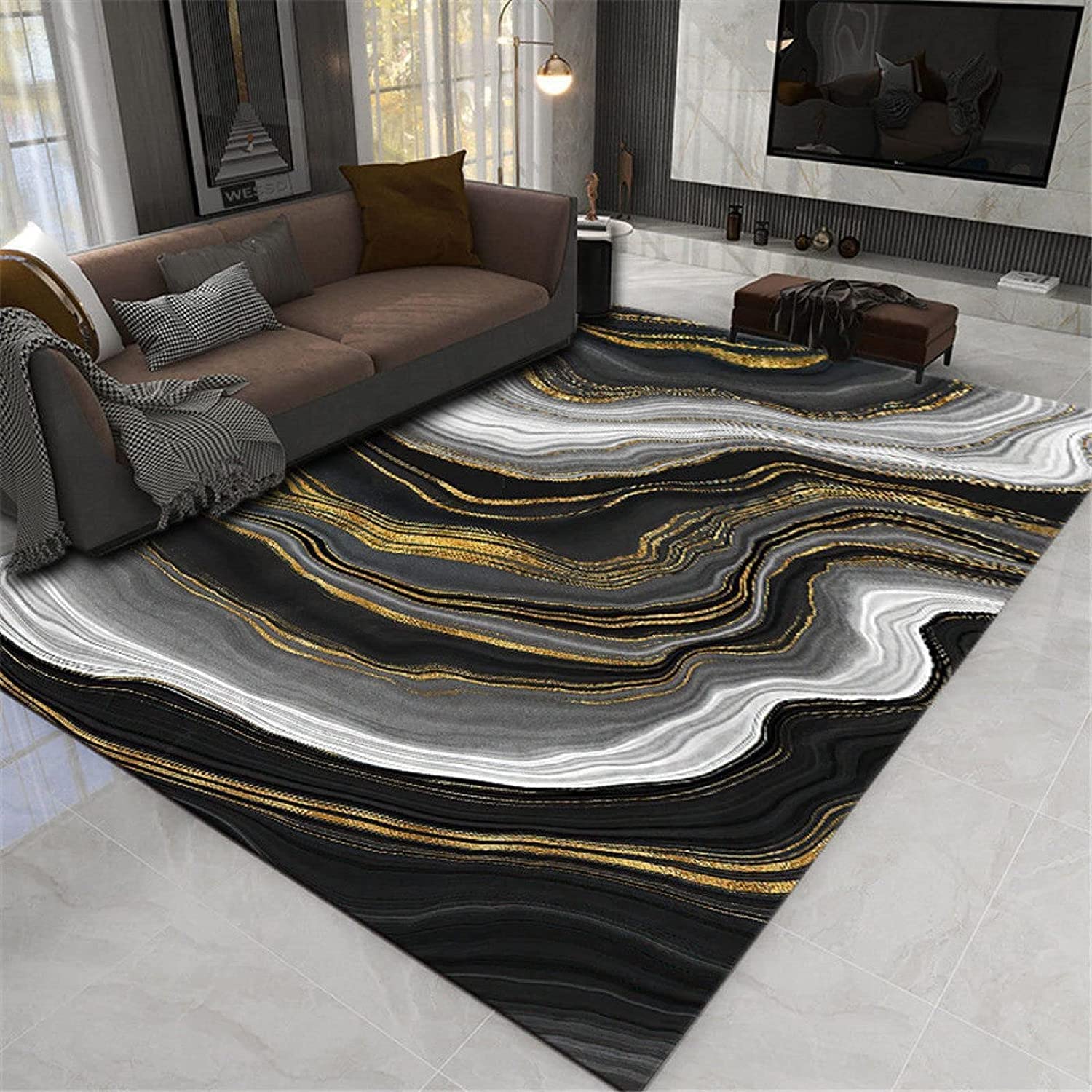 Large 70s Style Marble Pattern Area Rug with Unique Abstract Corrugation Living Room Decorative Carpet Design - Image 3