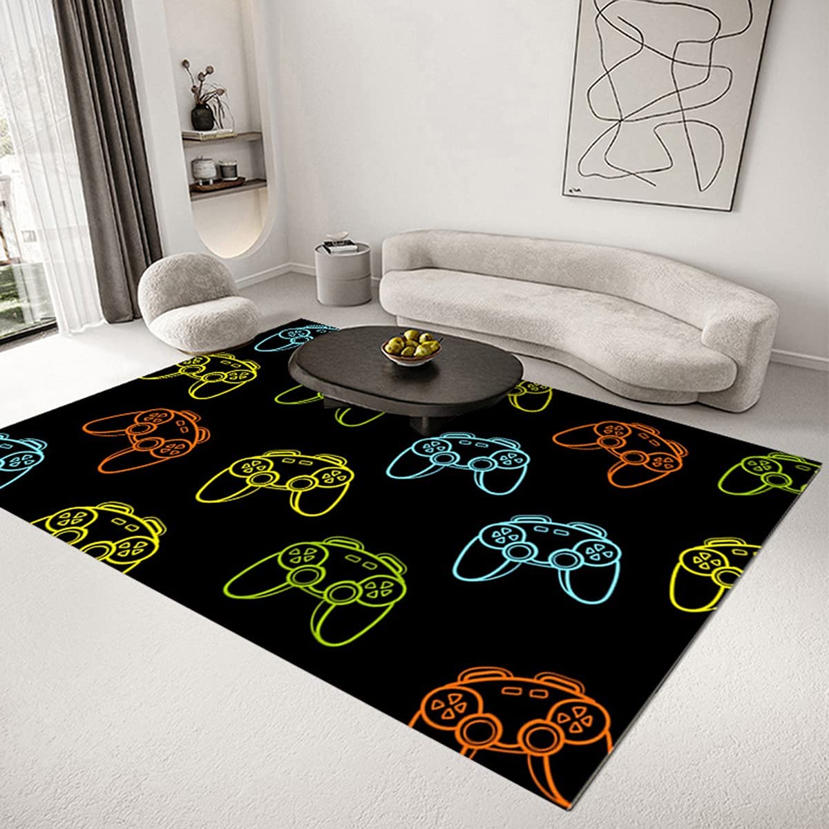 Large Area Rugs Controller Gamepad Black Carpets for Gamer Boys' Bedroom with 3D Print