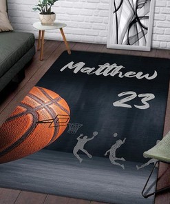 Large Ball with Small Hoop Basketball Rug - Boys Sports Rug for Bedroom or Living Room with Custom Text