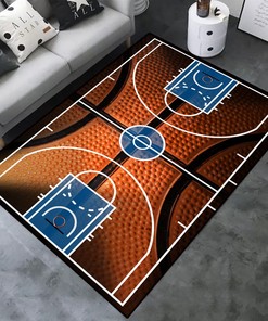 Large Basketball Court Home Decor Area Rug for Teen Boys' Room - Non-Slip Rubber Backing with Printed Design