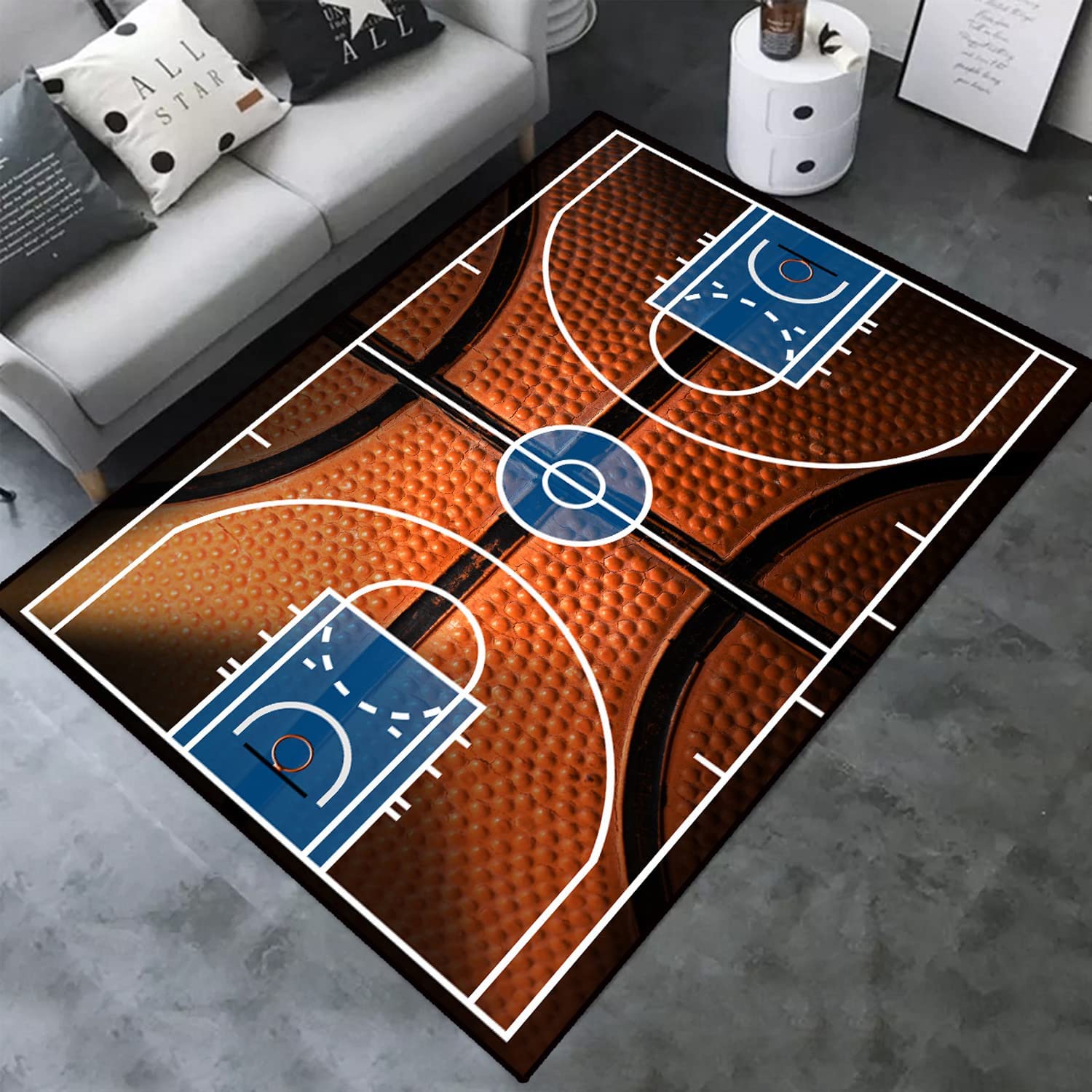 Large Basketball Court Home Decor Area Rug for Teen Boys' Room - Non-Slip Rubber Backing with Printed Design