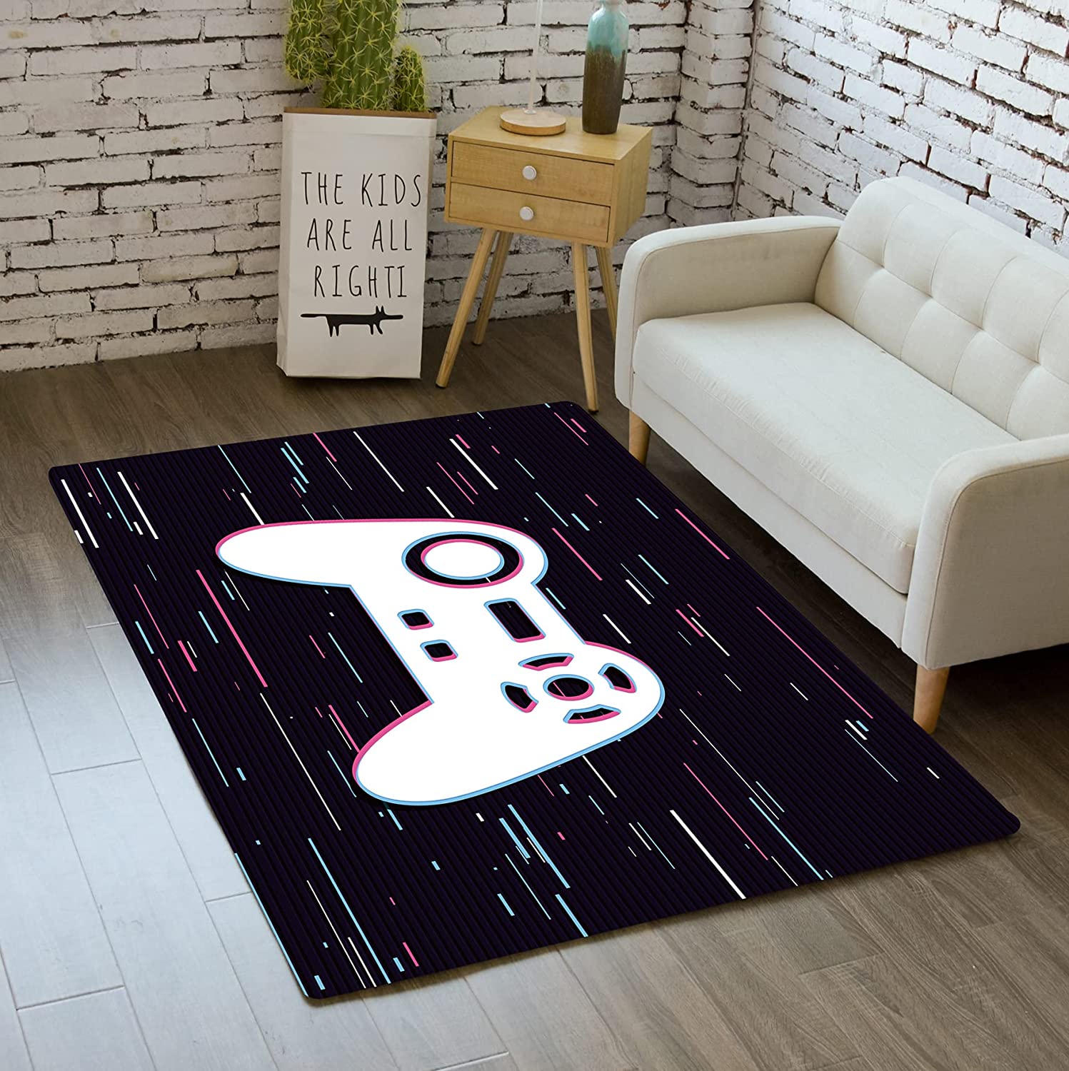 Large Black Gamepad Controller Design 3D Gamer Area Rug for Boys' Room, Living Room, and Play Mat